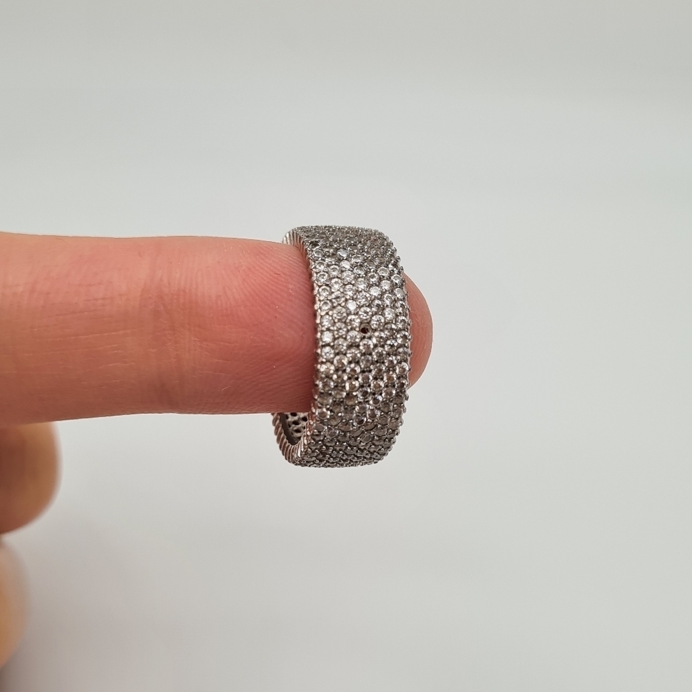 YGI 925 China Silver & Cubic Zirconia Micropave Multi Row Eternity Band Ring - Picture 5 of 6